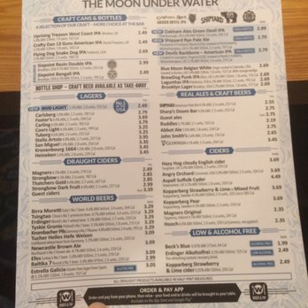 Moon Under Water - Drinks menu Pg.1. - Pubs Near Me - Manchester, XGM