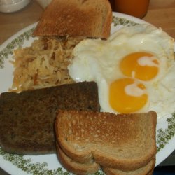 Donut Shop - 2 Eggs Sunny Up With Hashbrowns And A Slab Of Scrapple  To With Freshly Toasted Rye Bread That  At The Donut Shop In Ashland PA 17921