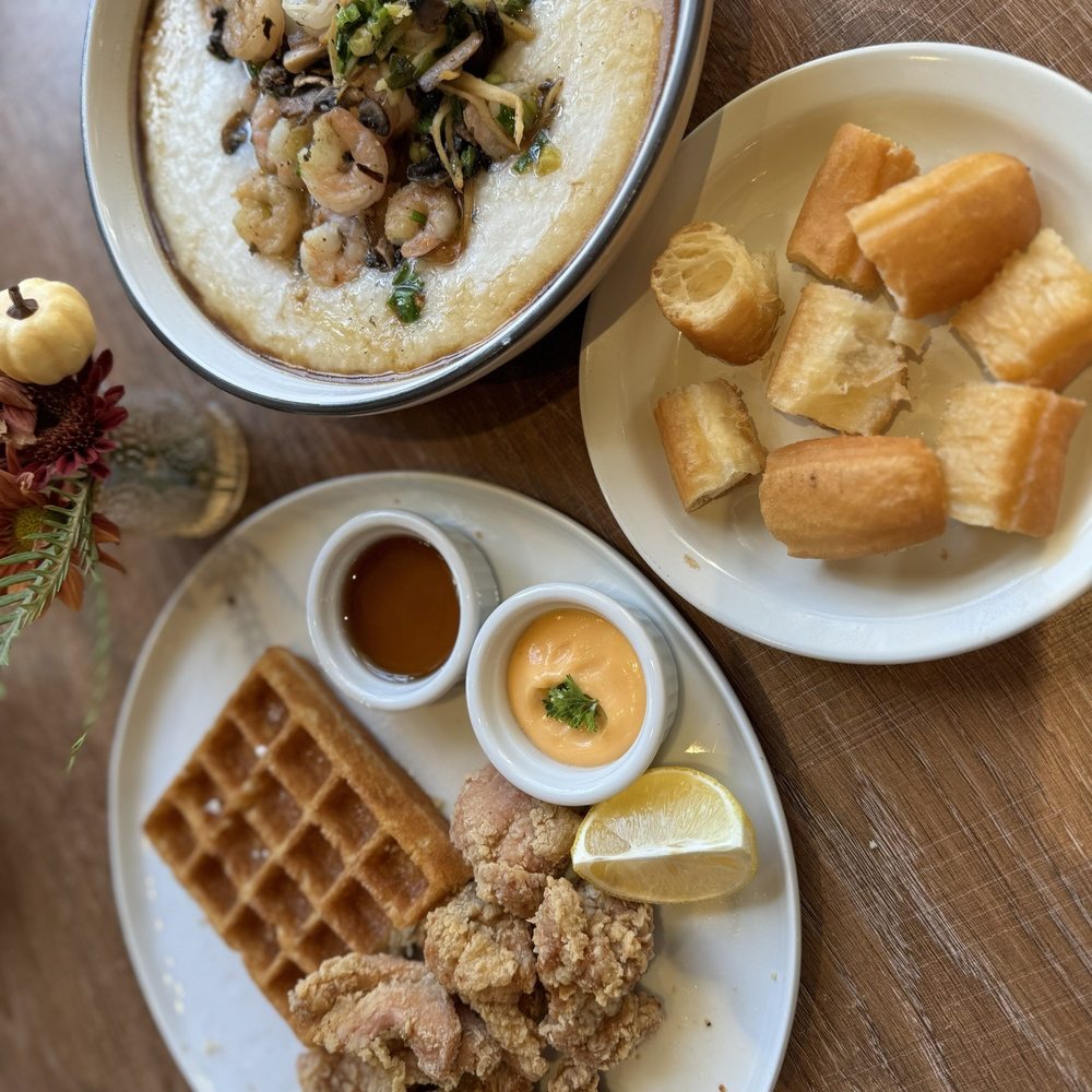 Darla Cafe  - Chicken karaage + waffles, Jok Koong with Chinese Donuts - Asian Fusion Near Me - Saratoga, California