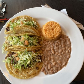 My Little Kitchen - 3 al pastor tacos w/bean & rice - Mexican Near Me - Skokie, Illinois