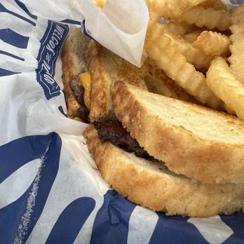 Culver’s - Tiny Patty with a thin piece of cheese and some under cooked onions. - Ice Cream & Frozen Yogurt Near Me - Albertville, Alabama