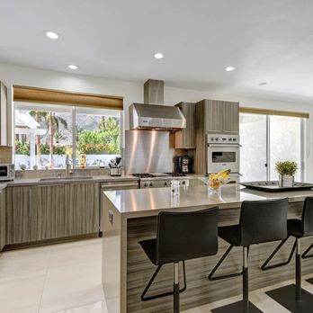 California Kitchen Gallery - grey cabinets , flat door quartz water fall - General Contractors Near Me - Sherman Oaks, California California Kitchen Gallery - grey cabinets , flat door quartz water fall - General Contractors Near Me - Sherman Oaks, California