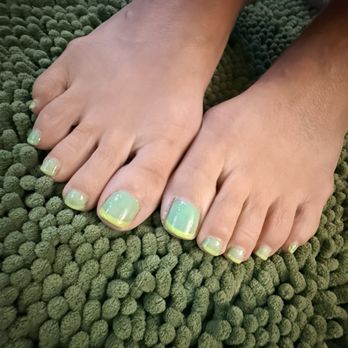 Jadore Beauty Spa - Fresh mint-green gel pedicure with neon-yellow French tips - Waxing Near Me - Washington, DC, District of Columbia Jadore Beauty Spa - Fresh mint-green gel pedicure with neon-yellow French tips - Waxing Near Me - Washington, DC, District of Columbia