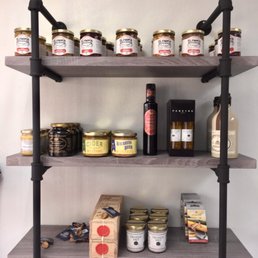 a shelf of food items a shelf of food items
