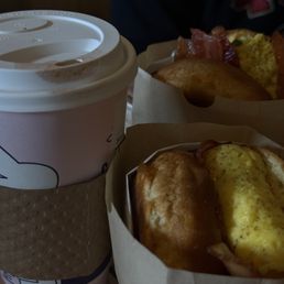 Latte with house syrup and bagel