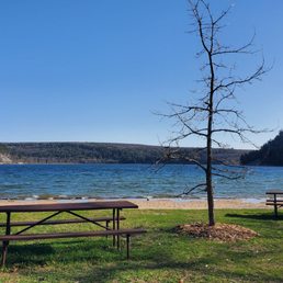Lake with some of the picnic tables