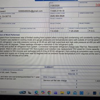 Service All-Stars - Repair invoice - Heating & Air Conditioning/HVAC Near Me - Bellflower, California