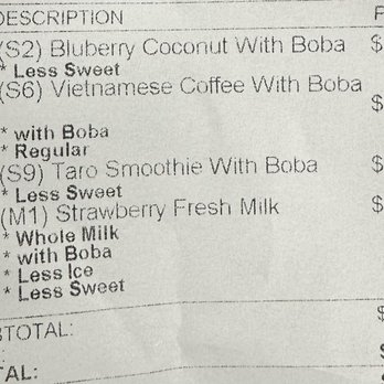 Devil & Angel - Receipt for 4 drinks - Desserts Near Me - Daly City, California