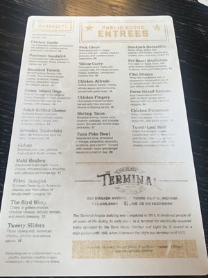 Menu photo 1 The Terminal Public House Terre Haute, IN