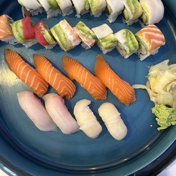Sushi Hana - Savannah - Top row is Snow Beauty roll, next row is Rainbow roll. Four salmon, two yellowtail on the left and the scallops on the right. Amazing!!! - Japanese Near Me - Savannah, Georgia Sushi Hana - Savannah - Top row is Snow Beauty roll, next row is Rainbow roll. Four salmon, two yellowtail on the left and the scallops on the right. Amazing!!! - Japanese Near Me - Savannah, Georgia