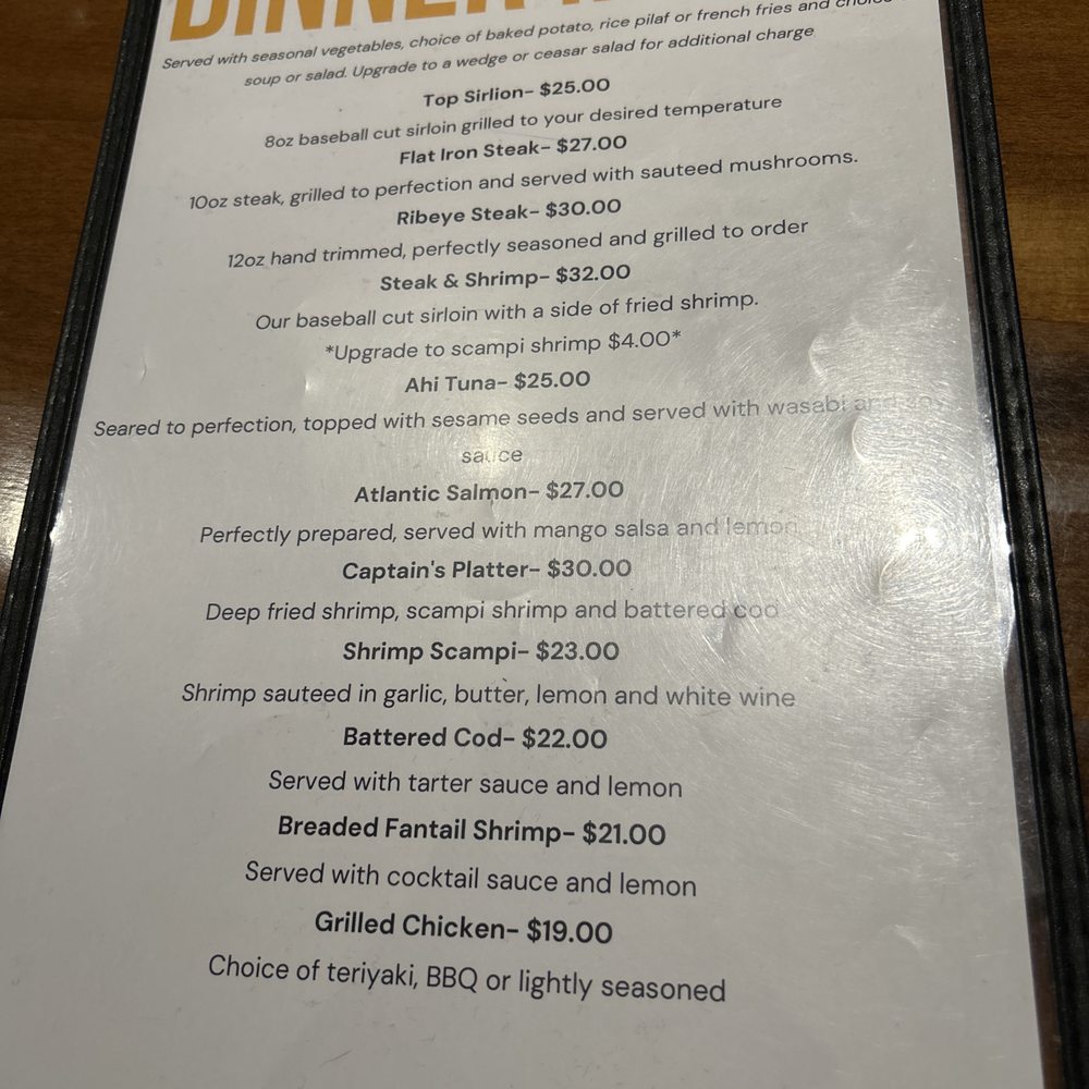 Dinner menu