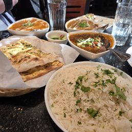Naan, rice, channa, daal, butter paneer