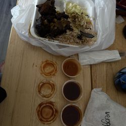 Jeff's Jamaican Cuisine - Oxtail with rice and beans  With sauce explained in review
