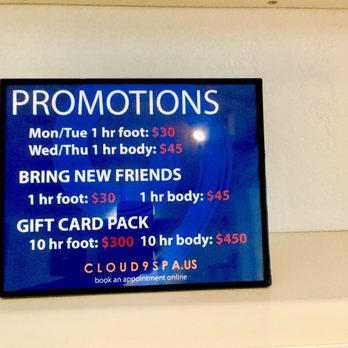 Cloud 9 Foot Spa - Promo (April 2019, photo taken) - Massage Near Me - Half Moon Bay, California