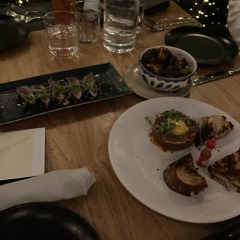 Bungalow 44 - Steak Tartare (white plate) Brussels Sprouts (bowl) Seared Ahi Tuna (rectangle plate) - New American Near Me - Mill Valley, California Bungalow 44 - Steak Tartare (white plate) Brussels Sprouts (bowl) Seared Ahi Tuna (rectangle plate) - New American Near Me - Mill Valley, California