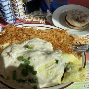 Marcia's Silver Spoon Cafe - Chicken fried steak omelette, hash browns and English muffin - Breakfast & Brunch Near Me - Tacoma, Washington
