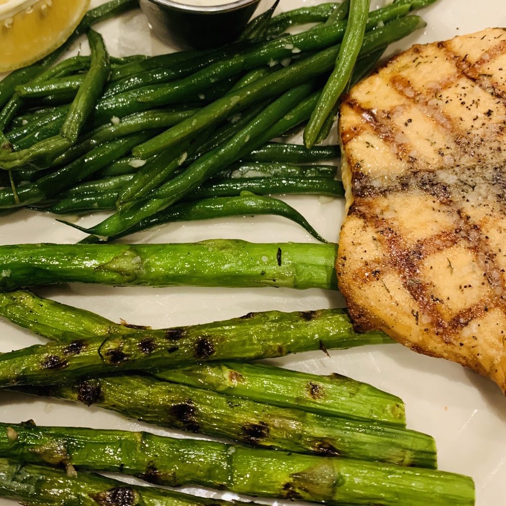 Houlihan's - Lite option of grilled salmon and two veggie sides. - Bars Near Me - Eagan, Minnesota Houlihan's - Lite option of grilled salmon and two veggie sides. - Bars Near Me - Eagan, Minnesota