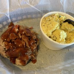 Pulled pork no bun, side of potato salad Pulled pork no bun, side of potato salad