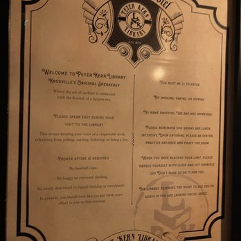 Peter Kern Library - Rules before you knock to get in - Speakeasies Near Me - Knoxville, Tennessee Peter Kern Library - Rules before you knock to get in - Speakeasies Near Me - Knoxville, Tennessee