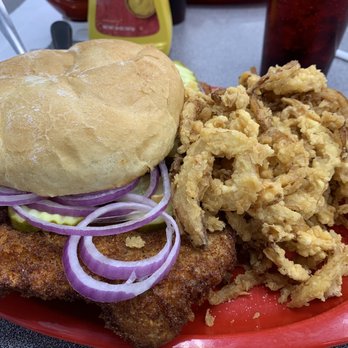 Sugar Shack Diner - Tenderloin with onion rings & extra onion - Burgers Near Me - Altoona, Iowa Sugar Shack Diner - Tenderloin with onion rings & extra onion - Burgers Near Me - Altoona, Iowa