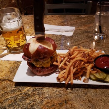 Schatzis Pub - Schatzi burger with fries and kolsch - German Near Me - Poughkeepsie, New York Schatzis Pub - Schatzi burger with fries and kolsch - German Near Me - Poughkeepsie, New York