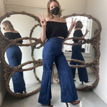 Good Cycle - Vintage wrangler flared jeans on local shop owner, Corrie of Trade Oak Cliff! - Used, Vintage & Consignment Near Me - Lancaster, Texas
