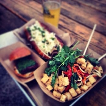 Parts&Labor - Soba noodle salad, churrasco slider and bratwurst. Yum. - Vegan Near Me - Durham, North Carolina Parts&Labor - Soba noodle salad, churrasco slider and bratwurst. Yum. - Vegan Near Me - Durham, North Carolina