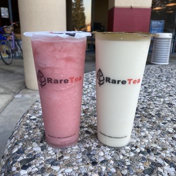 RareTea - Strawberry Smoothie ~ $5.25 and High Mountain Milk Tea ~ $5.50 - Bubble Tea Near Me - Sacramento, California