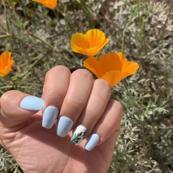 Tips & Toes - Nails freshly done! Baby blue with palm leaves by Monique! - Nail Salons Near Me - Westminster, California Tips & Toes - Nails freshly done! Baby blue with palm leaves by Monique! - Nail Salons Near Me - Westminster, California