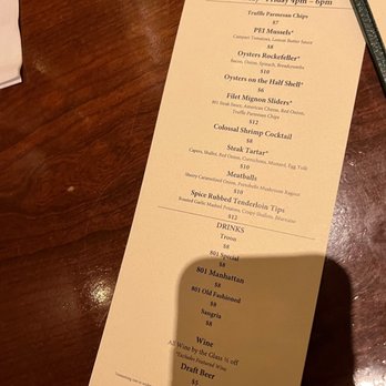 801 Chophouse - Their NEW Happy hour menu (effective 12/27/21) - Steakhouses Near Me - Omaha, Nebraska