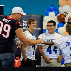 Pin Oak Middle School - Justin James Watt {J.J. WATT}an American football defensive end for the Houston Texans visits Pin Oak Middle School