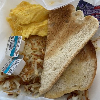 Huntley's Place - 2 Eggs (scrambled with cheese for me), Toast, and Hash Browns - Breakfast & Brunch Near Me - Virginia Beach, Virginia Huntley's Place - 2 Eggs (scrambled with cheese for me), Toast, and Hash Browns - Breakfast & Brunch Near Me - Virginia Beach, Virginia