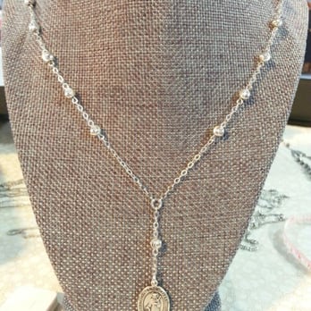 Build Your Rosary Catholic Store - Beautiful customized sterling silver necklace made by Freddie (owner) for confirmation gift with Catherine of Alexandria saint metal. - Religious Items Near Me - Valinda, California