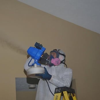 American Mold Experts MidWest - Crew members using our green solution MTR94 to fog and remove a mold infested home.   - Environmental Testing Near Me - Plainfield, Indiana