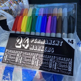 Five Below - 04/2021 - A pack of 24 permanent markers in various colors, displayed in a clear plastic case with a black label, priced at $4. - Discount Store Near Me - Frisco, Texas