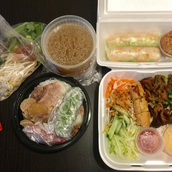 Pho Saigon - take-out order of spring rolls, pho combo, and grilled pork vermicelli - Vietnamese Near Me - West Allis, Wisconsin