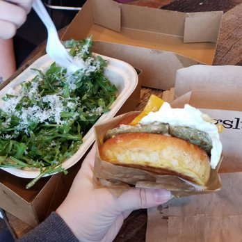 Eggslut - Sausage sandwich and arugula salad. - Breakfast & Brunch Near Me - Los Angeles, California