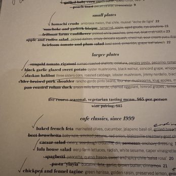 Lula Cafe - Menu, carefully marked up so that I would know what I could order. - New American Near Me - Chicago, Illinois