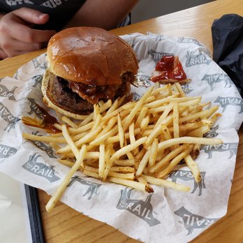 Rail Craft Kitchen & Bar - Crouching Burger (Hidden Bacon) and fries - Bars Near Me - Dublin, Ohio Rail Craft Kitchen & Bar - Crouching Burger (Hidden Bacon) and fries - Bars Near Me - Dublin, Ohio