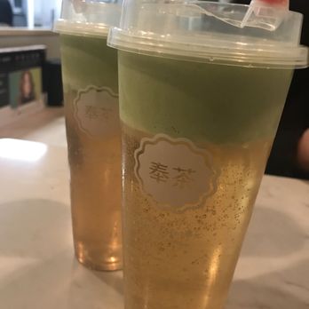 Feng Cha Teahouse - matcha milk foam on jasmine and oolong tea :O - Desserts Near Me - Richardson, Texas Feng Cha Teahouse - matcha milk foam on jasmine and oolong tea :O - Desserts Near Me - Richardson, Texas