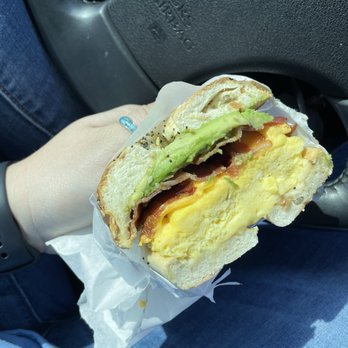 Patterson Cafe - Bacon, egg, and cheese breakfast bagel with avocado on an everything bagel. Phenomenal! - Coffee & Tea Near Me - Patterson, California