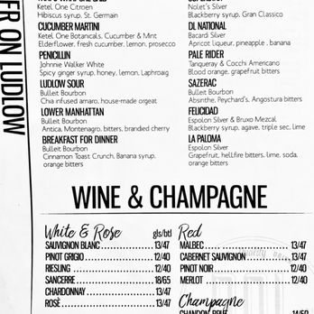 Dinner on Ludlow - Drink menu - New American Near Me - New York, New York Dinner on Ludlow - Drink menu - New American Near Me - New York, New York