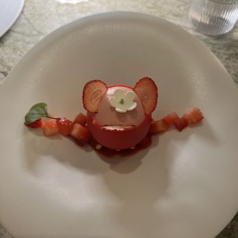 Le Jardinier - Dessert Course: strawberry mouse with coconut dacquoise - French Near Me - New York, New York