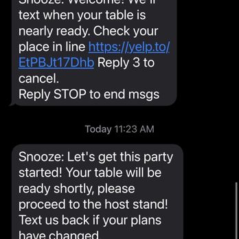 Snooze, an A.M. Eatery - The time we got the text that our table was ready. - Breakfast & Brunch Near Me - Austin, Texas Snooze, an A.M. Eatery - The time we got the text that our table was ready. - Breakfast & Brunch Near Me - Austin, Texas