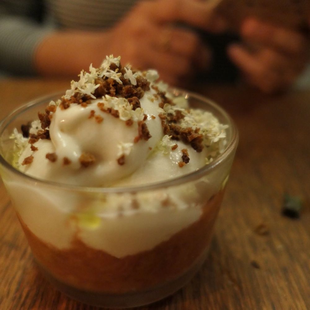 Manfreds - Birch ice cream over rhubarb - Scandinavian Near Me - København N, 84 Manfreds - Birch ice cream over rhubarb - Scandinavian Near Me - København N, 84
