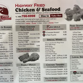 Highway Fried Chicken & Seafood - Current Menu - American Near Me - Jefferson, Louisiana