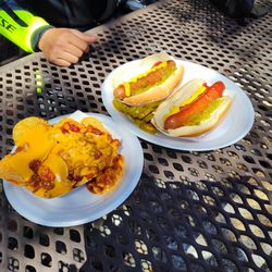 Crystal Lake Cafe - Chili cheese nachos and two hot dogs