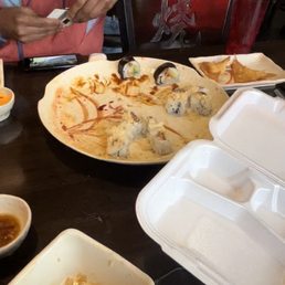 Beautiful eating dishes and well prepared sushi