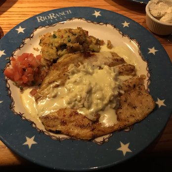 Rio Ranch - rainbow trout, topped with crab, cornbread dressing. - Breakfast & Brunch Near Me - Houston, Texas Rio Ranch - rainbow trout, topped with crab, cornbread dressing. - Breakfast & Brunch Near Me - Houston, Texas