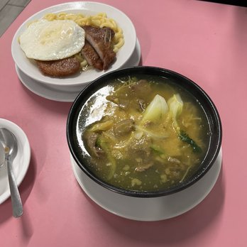 New Regent Cafe - Satay beef Noodle Soup with Satay Beef Breakfast Fried pork chop macaroni soup with egg - Chinese Near Me - San Francisco, California
